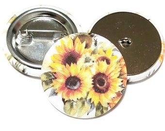 Fabric Buttons, Sunflowers Buttons, Floral Print Buttons, Shank to Sew, Flatback to Glue, Pinback Buttons, Covered Buttons Handmade USA