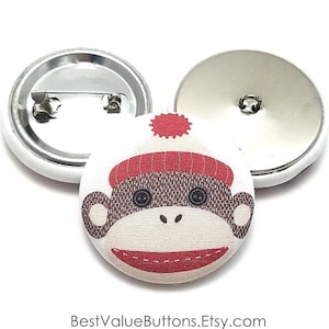 Fabric Buttons, Sock Monkey Buttons, Shank to Sew, Pinback to Pin, Flatback to Glue, Fabric Covered Buttons, Sewing Buttons, Handmade USA