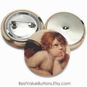 Fabric Buttons, Angel Buttons, Raphael Angel Cherub Buttons, Shank to Sew, Pinback to Pin, Flatback to Glue, Covered Buttons, Handmade USA