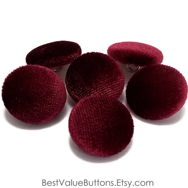 Velvet Buttons, Burgundy Velvet Fabric Buttons, Shank, Pinback, Flatback Buttons to Sew, Pin, Glue, Fabric Covered Buttons, Handmade USA