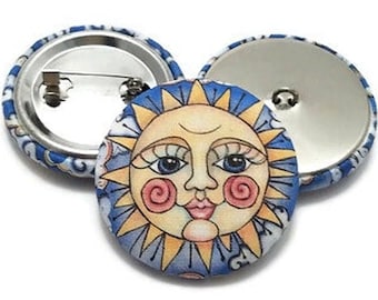 Fabric Buttons, Sun Goddess Celestial Buttons, Shank to Sew, Pinback to Pin, Flatback to Glue, Fabric Covered Sewing Buttons, Handmade USA