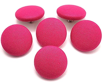 Cotton Buttons, Magenta Pink Cotton Fabric Buttons, Shank Back, Pin Back, Flat Back Buttons to Sew, Pin, Glue, Handmade USA