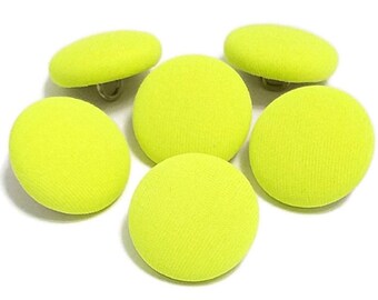 Fabric Buttons, Neon Yellow Buttons, Shank to Sew, Pinback to Pin, Flatback to Glue, Fabric Covered Buttons, Sewing Buttons, Handmade USA