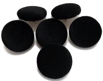 Velvet Buttons, Black Velvet Fabric Buttons, Shank, Pinback, Flatback Buttons to Sew, Pin, Glue, Fabric Covered Buttons, Handmade USA