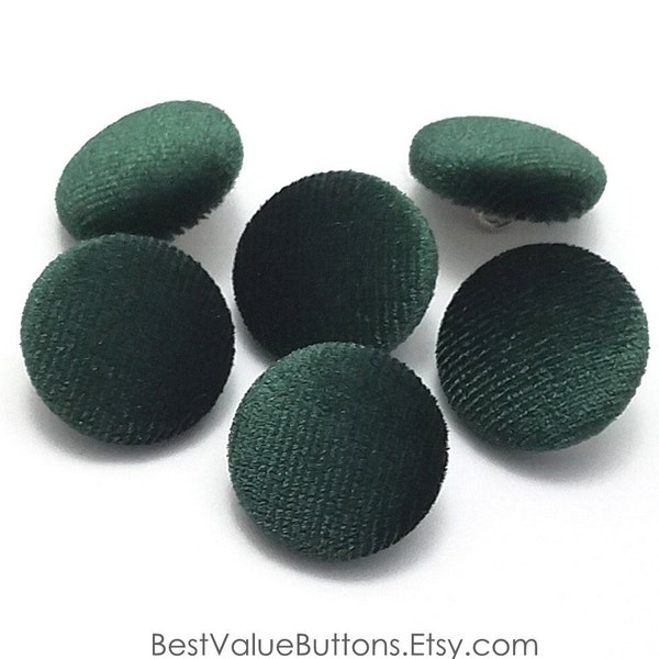 Velvet Buttons, Hunter Green Velvet Fabric Buttons, Shank, Pinback, Flatback Buttons to Sew, Pin, Glue, Fabric Covered Buttons, Handmade USA