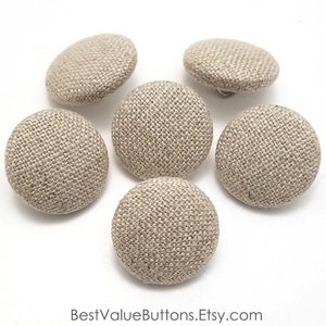 Linen Buttons, Natural Linen Fabric Buttons, Shank, Pinback, Flatback Buttons to Sew, Pin, Glue, Fabric Covered Sewing Buttons Handmade USA