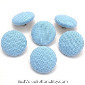 Cotton Buttons, Light Blue Cotton Fabric Buttons, Shank Back, Pin Back, Flat Back Buttons to Sew, Pin, Glue, Covered Buttons, Handmade USA