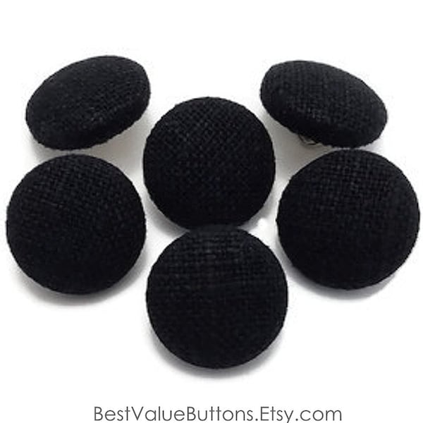 Linen Buttons, Black Fabric Buttons, Shank, Pinback, Flatback Buttons to Sew, Pin, Glue, Fabric Covered Buttons, Sewing Buttons Handmade USA