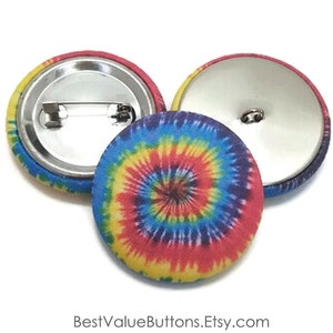 Fabric Buttons, Tie Dye Buttons, Shank to Sew, Pinback to Pin, Flatback to Glue, Fabric Covered Buttons, Sewing Craft Buttons, Handmade USA