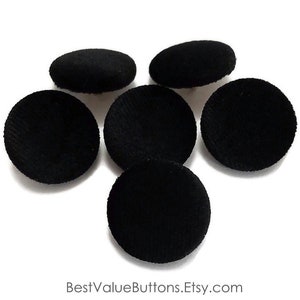 Velvet Buttons, Black Velvet Fabric Buttons, Shank, Pinback, Flatback Buttons to Sew, Pin, Glue, Fabric Covered Buttons, Handmade USA afbeelding 1