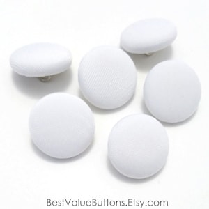 Fabric Buttons, White Buttons, Shank to Sew, Pinback to Pin, Flatback to Glue, Fabric Covered Buttons, Sewing Buttons, Handmade USA