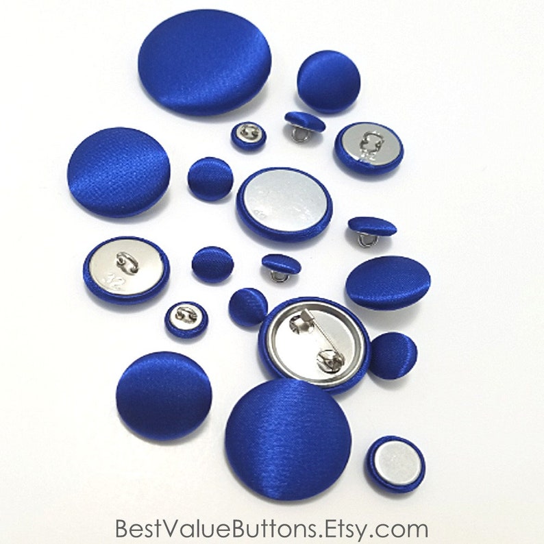 Satin Buttons, Royal Blue Satin Buttons, Bridal Buttons, Wedding Dress Buttons to Sew, Pin or Glue, Shank, Pinback or Flatback Handmade USA imagem 4