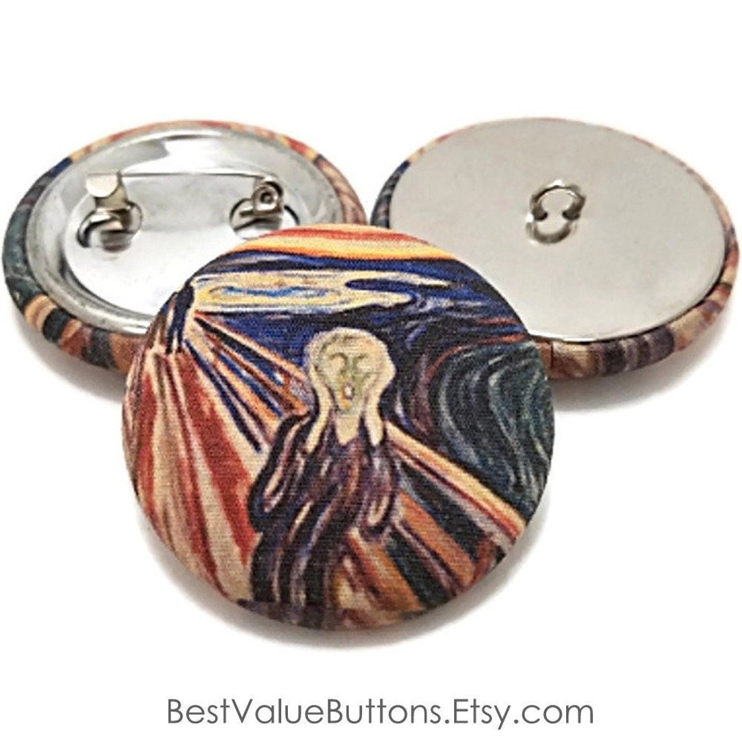 Fabric Buttons, the Scream Buttons, Edvard Munch, Shank to Sew, Pinback ...