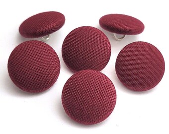 Cotton Buttons, Burgundy Merlot Cotton Fabric Buttons, Shank Back, PinBack, FlatBack Buttons to Sew, Pin, Glue, Covered Buttons Handmade USA