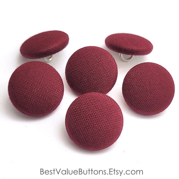 Cotton Buttons, Burgundy Merlot Cotton Fabric Buttons, Shank Back, PinBack, FlatBack Buttons to Sew, Pin, Glue, Covered Buttons Handmade USA