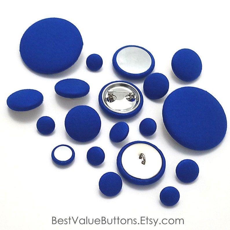 Cotton Buttons, Royal Blue Cotton Fabric Buttons, Shank Back, Pin Back ...