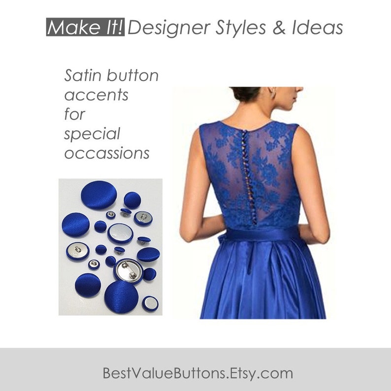 Satin Buttons, Royal Blue Satin Buttons, Bridal Buttons, Wedding Dress Buttons to Sew, Pin or Glue, Shank, Pinback or Flatback Handmade USA imagem 7