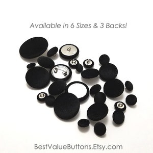Velvet Buttons, Black Velvet Fabric Buttons, Shank, Pinback, Flatback Buttons to Sew, Pin, Glue, Fabric Covered Buttons, Handmade USA afbeelding 4