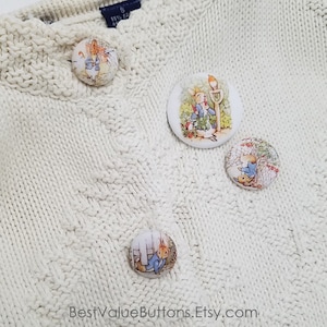 Fabric Buttons, Peter Rabbit Buttons, Beatrix Potter Shank, Flatback, Pinback Buttons, Fabric Covered Sewing Buttons Handmade USA image 9