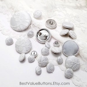 Satin Lace Buttons, Ivory Satin Lace Buttons, Bridal Buttons, Wedding Dress Buttons to Sew, Pin, Glue, Shank, Pinback, Flatback Handmade USA imagem 9