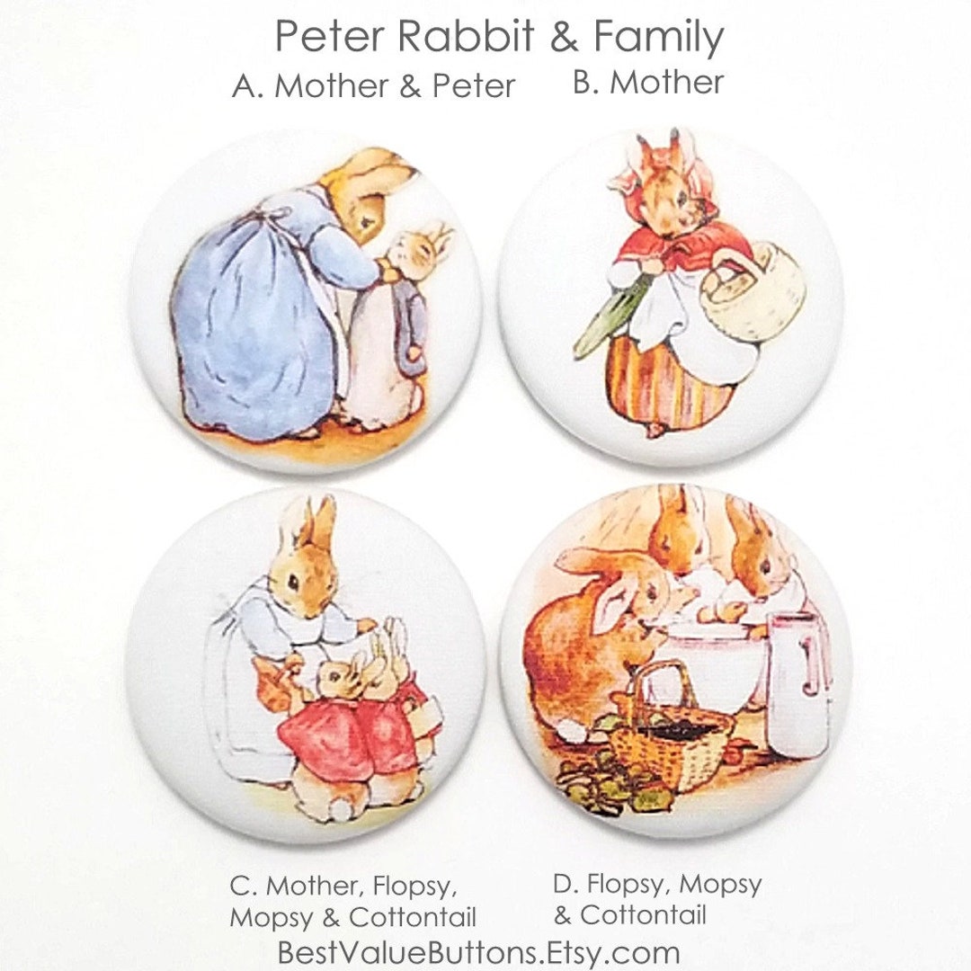 Fabric Buttons Peter Rabbit Family Buttons Beatrix Potter - Etsy