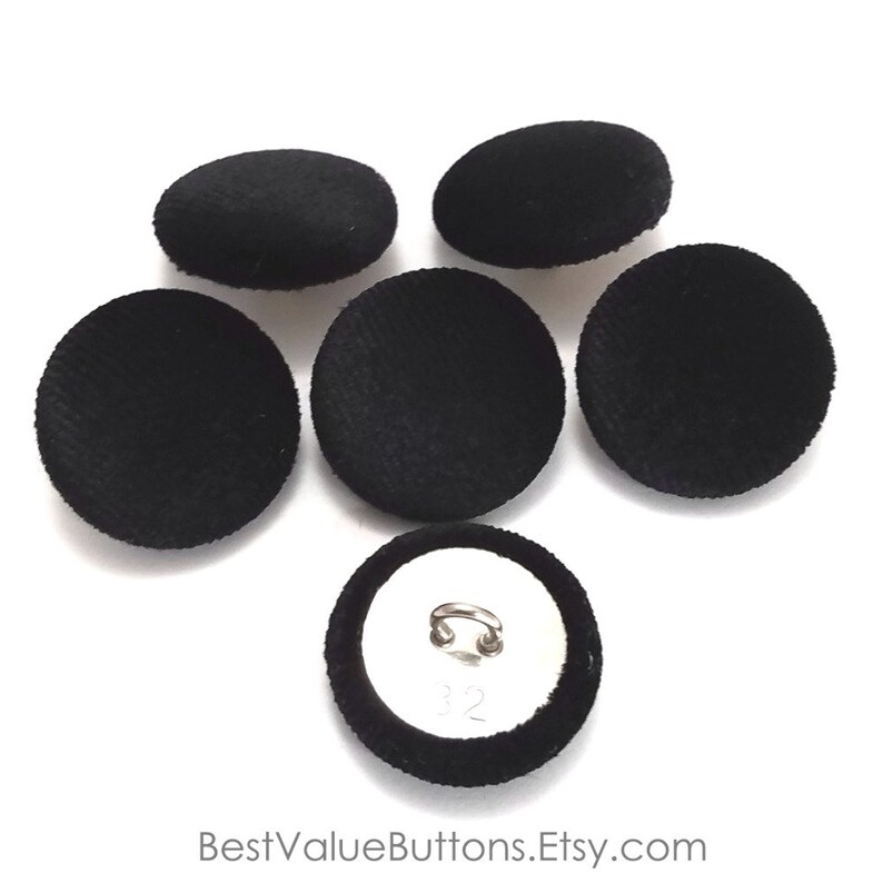 Velvet Buttons, Black Velvet Fabric Buttons, Shank, Pinback, Flatback Buttons to Sew, Pin, Glue, Fabric Covered Buttons, Handmade USA afbeelding 8