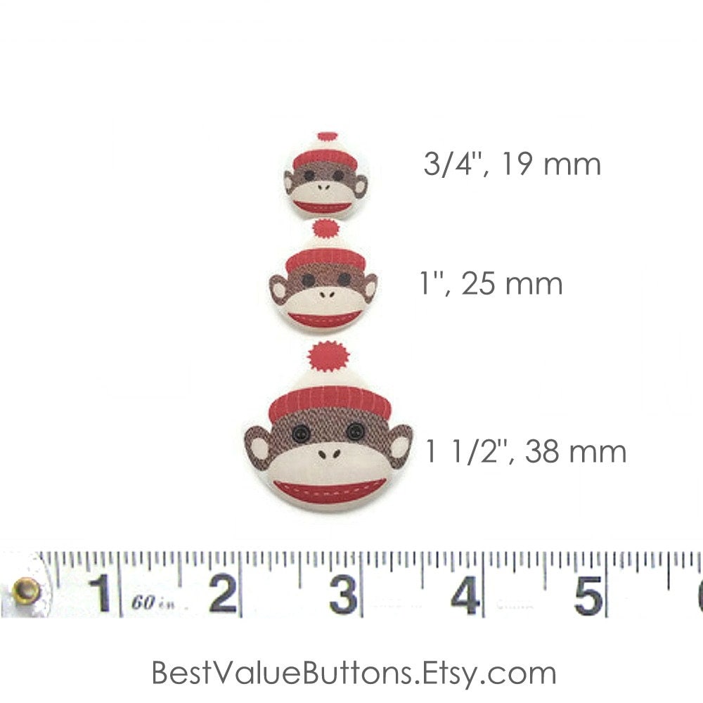 Monkey Pinback Buttons Fabric Buttons Sock Monkey Buttons Shank Buttons Pinback | Etsy