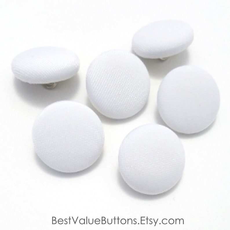 Fabric Buttons, White Buttons, Shank to Sew, Pinback to Pin, Flatback to Glue, Fabric Covered Buttons, Sewing Buttons, Handmade USA, BestValueButtons