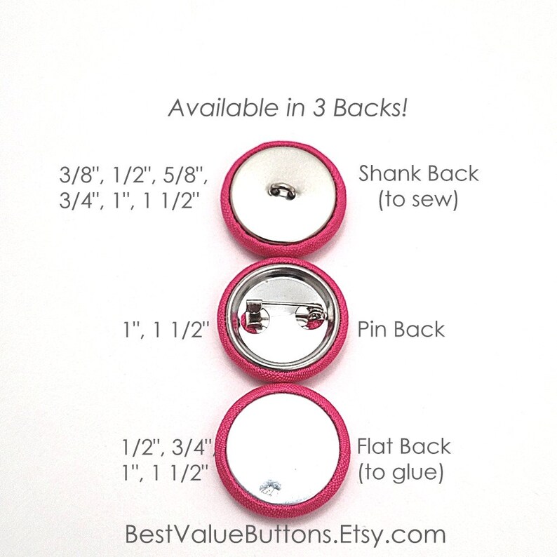 Cotton Buttons, Magenta Pink Cotton Fabric Buttons, Shank Back, Pin ...