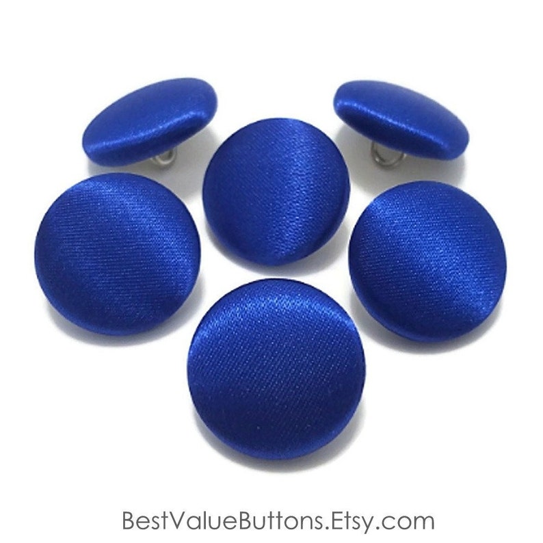 Satin Buttons, Royal Blue Satin Buttons, Bridal Buttons, Wedding Dress Buttons to Sew, Pin or Glue, Shank, Pinback or Flatback Handmade USA imagem 1