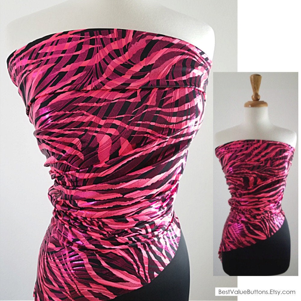 Spandex Fabric Pink Zebra Hot Pink Ribbon Hologram Foil on | Etsy