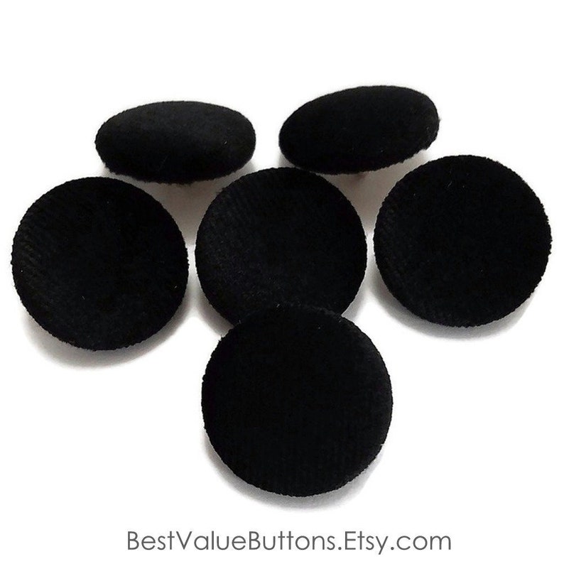 Velvet Buttons, Black Velvet Fabric Buttons, Shank, Pinback, Flatback Buttons to Sew, Pin, Glue, Fabric Covered Buttons, Handmade USA afbeelding 1