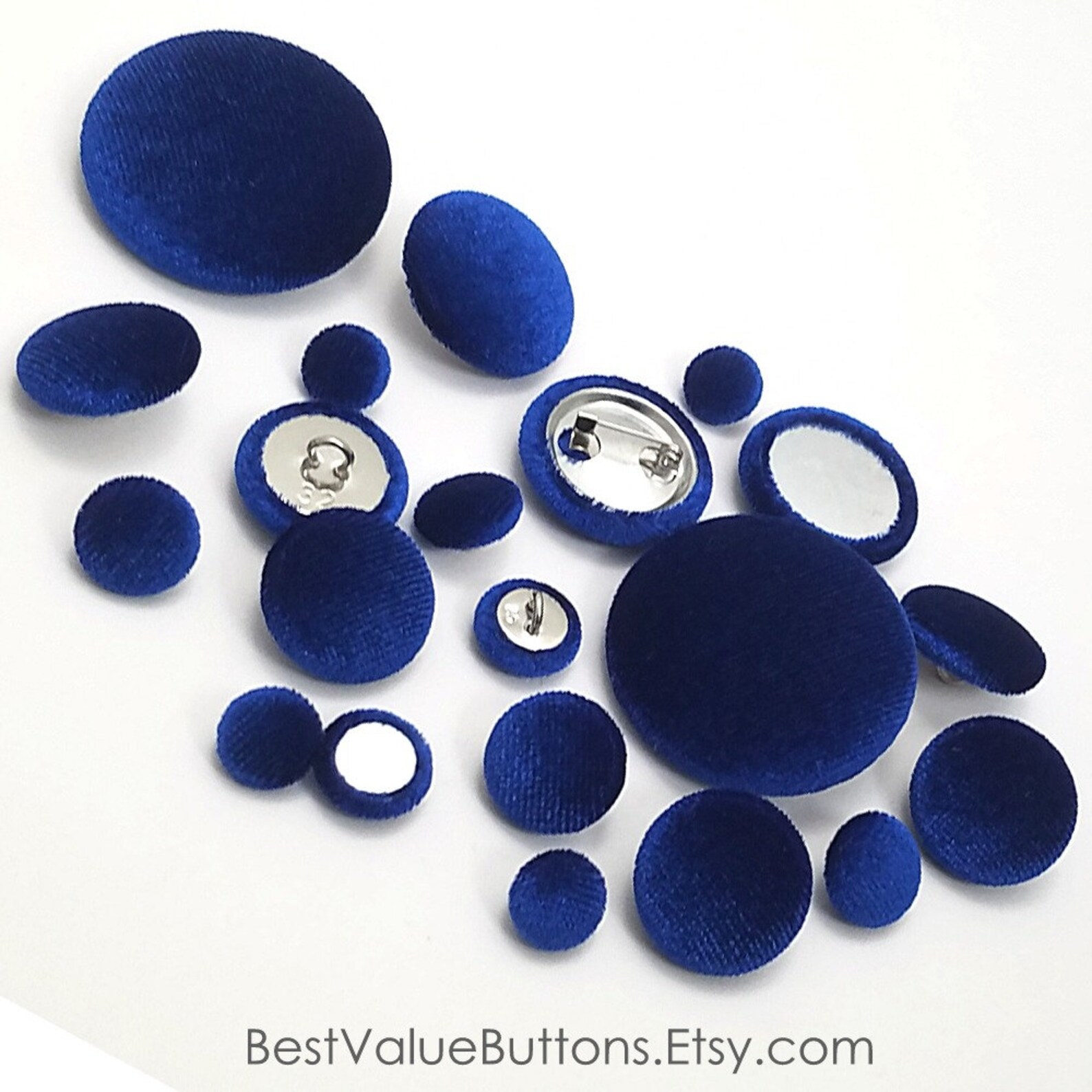 Blue Rag Button Velvet Buttons, Royal Blue Velvet Fabric Buttons, Shank, Pinback ...