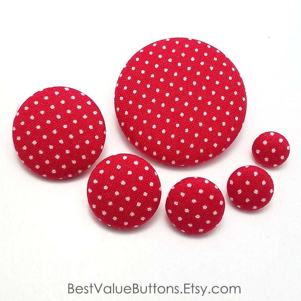 Fabric Buttons Red White Pin Dot Mini Polka Dot Buttons | Etsy