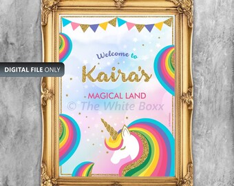 Unicorn Birthday Welcome Board / Magical Rainbow Unicorn Welcome Sign / Banner / Poster for Birthday or Baby Shower