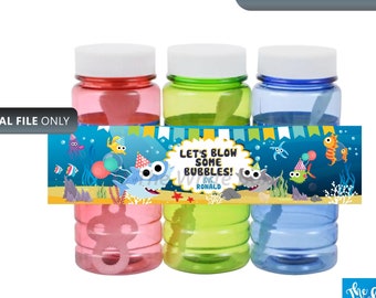 Baby Shark Bubble Bottle Labels / Bubble stickers / Return Favor Bag for Boy / Girl - Any Age