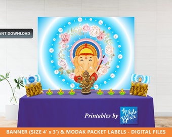 Ganesha Festival Backdrop Ganpati Banner With Modak Packet Etsy