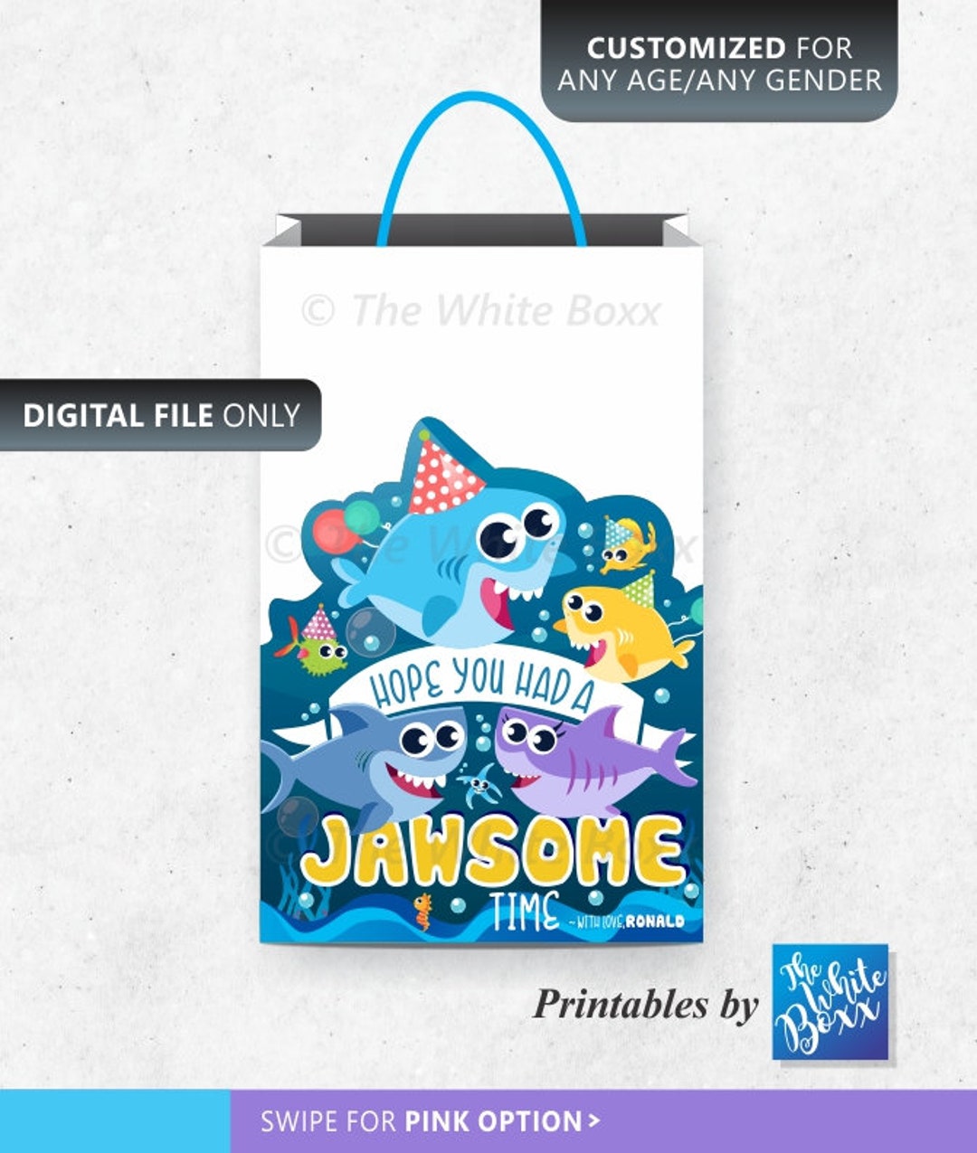 Shark Gift Bag / Shark Baby Favor Bag Labels for Birthday / Baby Shower