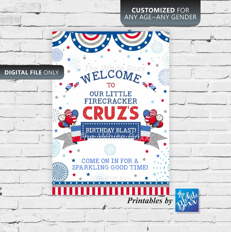 Independence Day 4th of July Birthday Welcome Sign Banner Poster for Birthday Boy Girl or Baby Shower