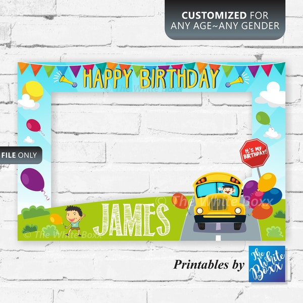 The Wheels on the Bus Photo Booth Frame, Birthday Props, Birthday Signs, Birthday Frames, Party for Birthday Boy / Girl or Baby Shower