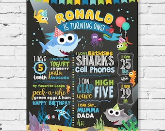 Baby Shark Chalkboard / Stats Poster for Boy / Girl