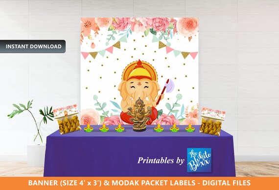 Ganesha Festival Backdrop Ganpati Banner With Modak Packet Etsy