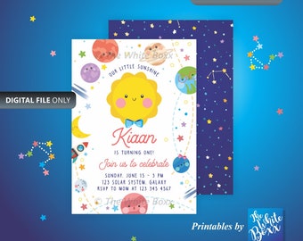 You are my Sunshine Birthday Invite / Sunshine First Birthday Party / Our Little Sunshine Birthday invitation, Blue Sun Boy Birthday