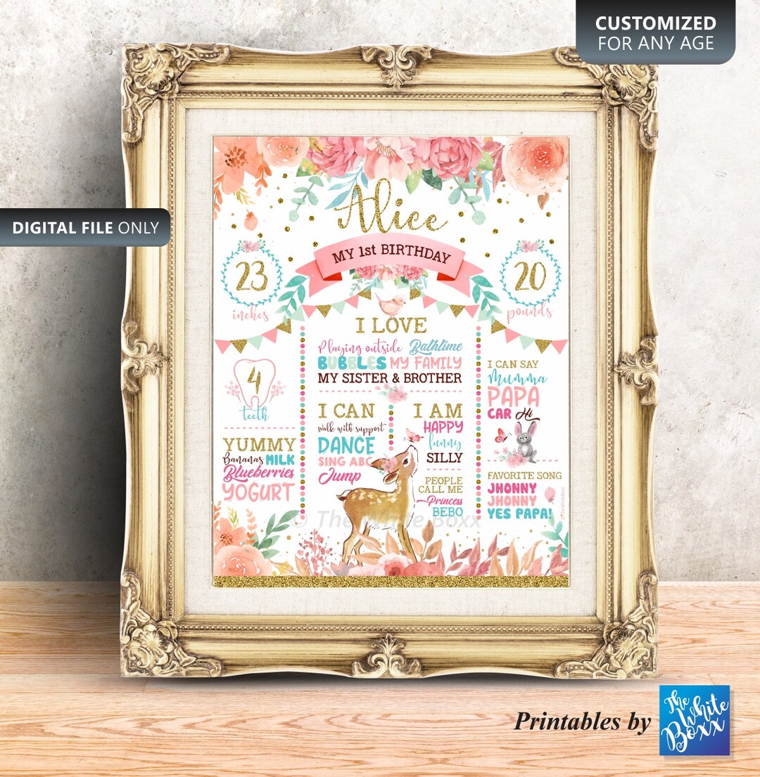 Oh My Deer Party Chalkboard / Baby Deer Milestone Poster / Woodland ...