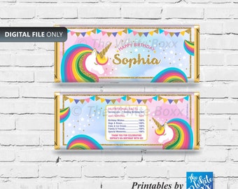 Unicorn Candy Bar Labels / Candy Bar / Favor Bag for Birthday / Baby Shower