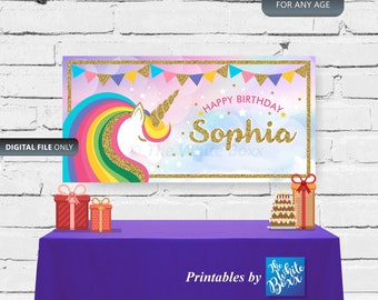 Unicorn Birthday Banner/ Backdrop for birthday Girl / Twins / Baby Shower Party