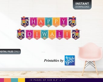 Happy Diwali Bunting / Banner / Indian Festival / Decoration Wall Hanging - Digital files for Diwali Party