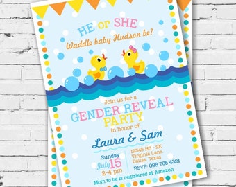 Rubber Duck Baby Shower Invite / Invitation Card for Boy / Girl / Gender Reveal Party