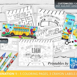 Wheels on the Bus Coloring Pages / Crayon Labels & Crayon Box / Party Favors (Personalized) for Birthday Party / Baby Shower