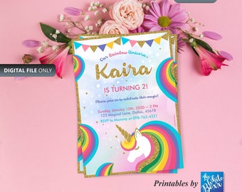 Magical Unicorn Birthday Party Invite / Rainbow Unicorn Invitation Card for Birthday / Baby Shower Party